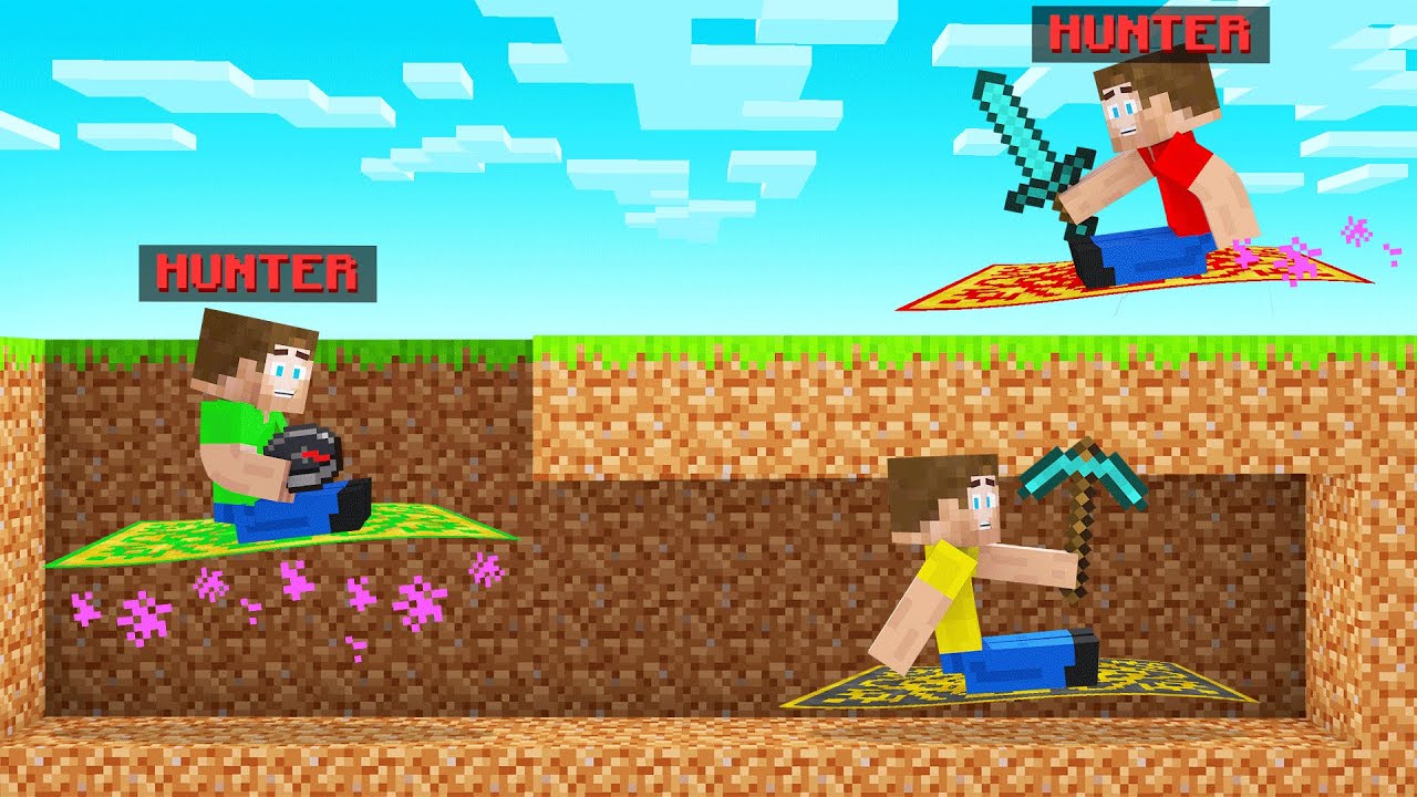 FLYING CARPET HUNTERS VS SPEEDRUNNER In Minecraft!