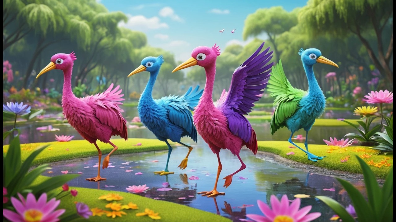Five Little Cranes Dance Dance Dance 🦩 | Elegant Bird Song & Kids Dance Rhyme