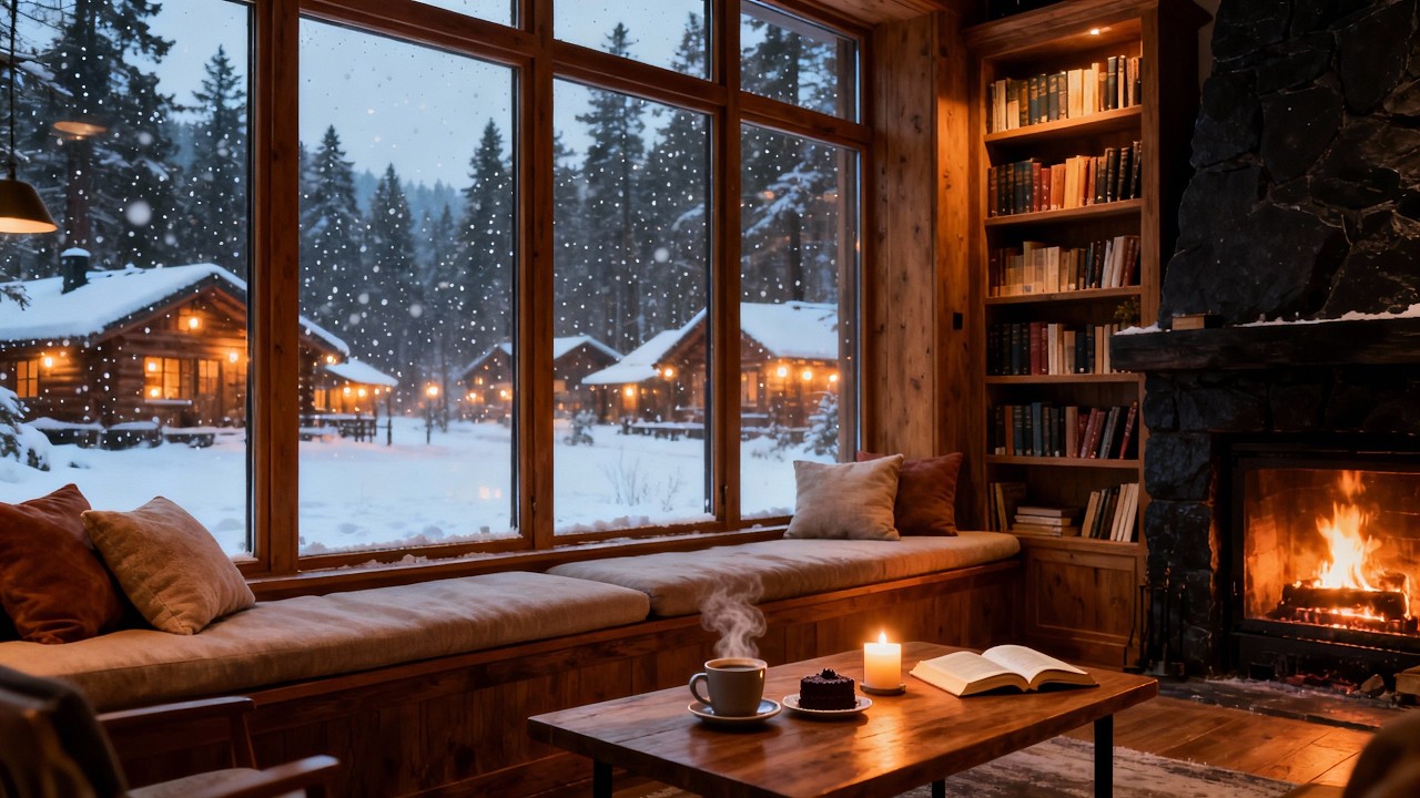 Peaceful Winter Forest ❄️ Cozy Cabin Fireplace & Soft Piano Jazz