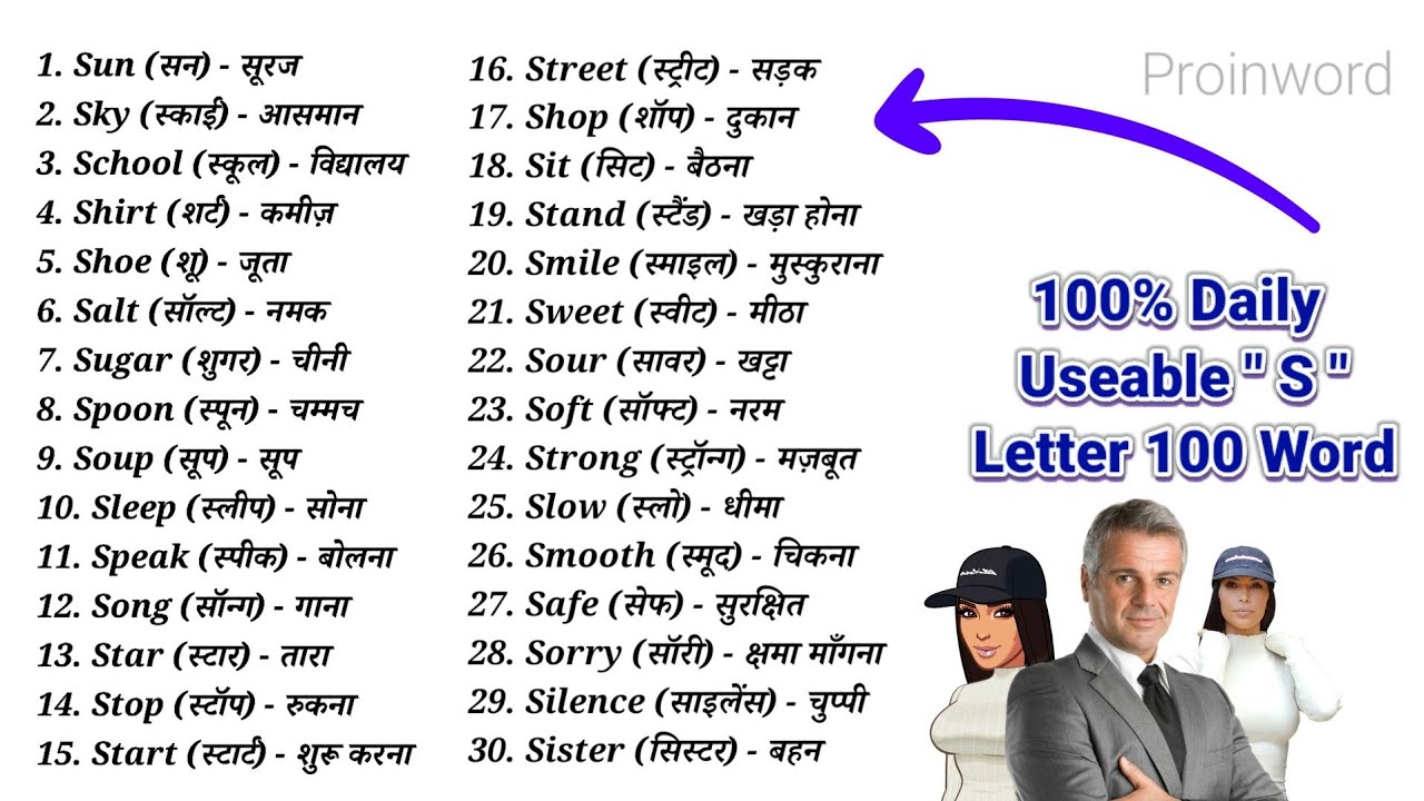 S se word / Master 100+English Words Starting with 'S'  | Build Your Vocabulary @Proinword 