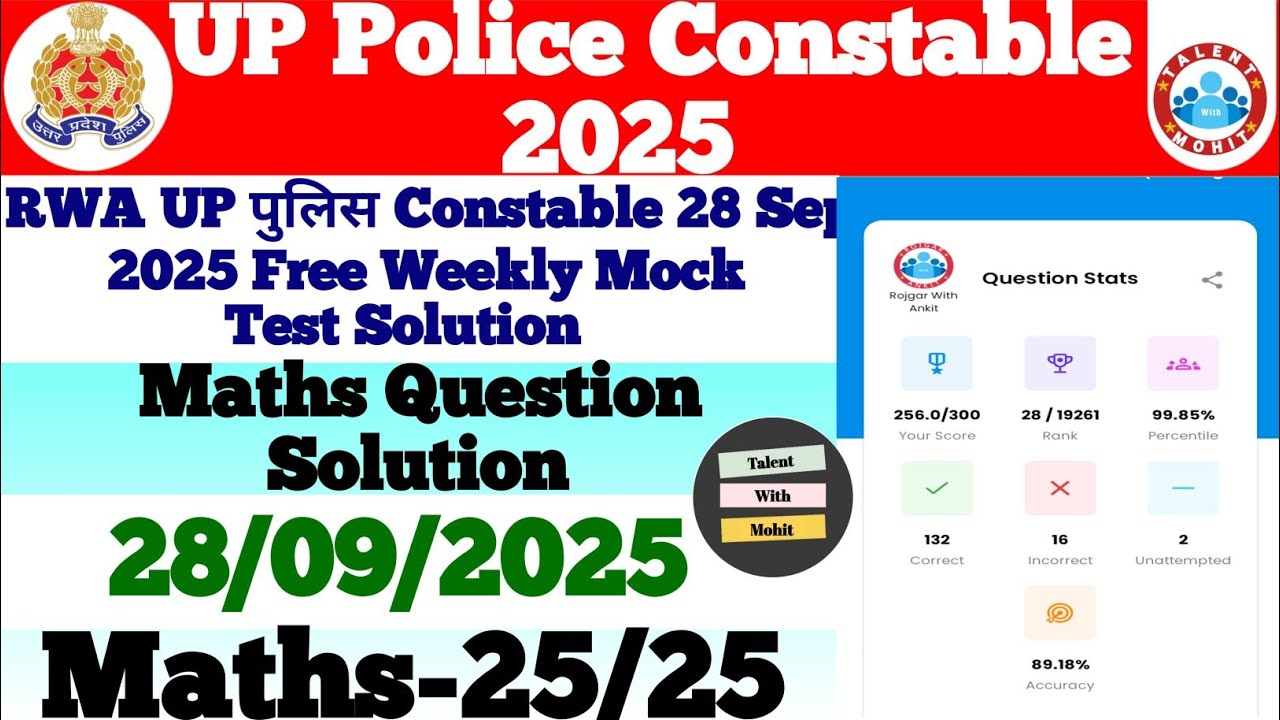 Rojgar With Ankit Up Police Constable 28 September 2025 Free Weekly Mock Test Solution✅
