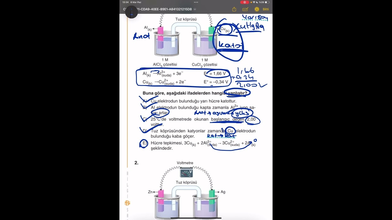 elektrokimyasal hücreler soru çözümü anlamazsan taş olayım (öğrenci gözünden)