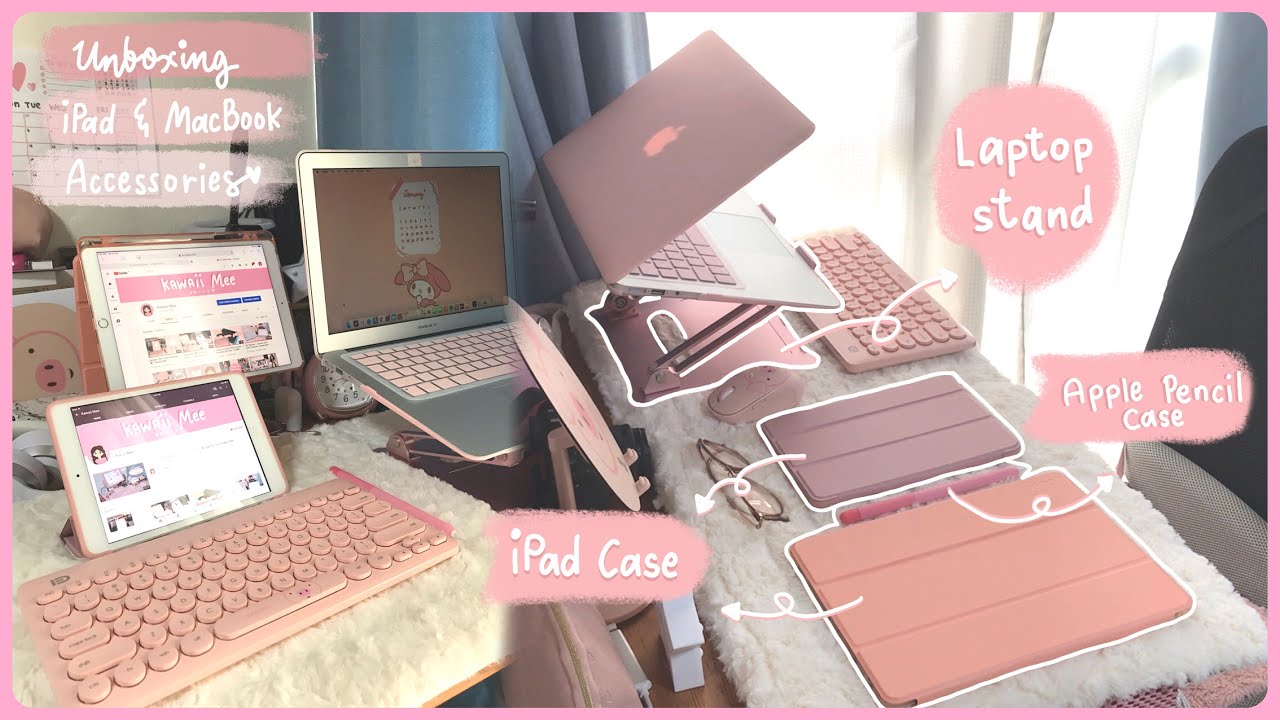 🍧 chill unboxing with mee - ipad & macbook pink accessories 🌸 | kawaii mee