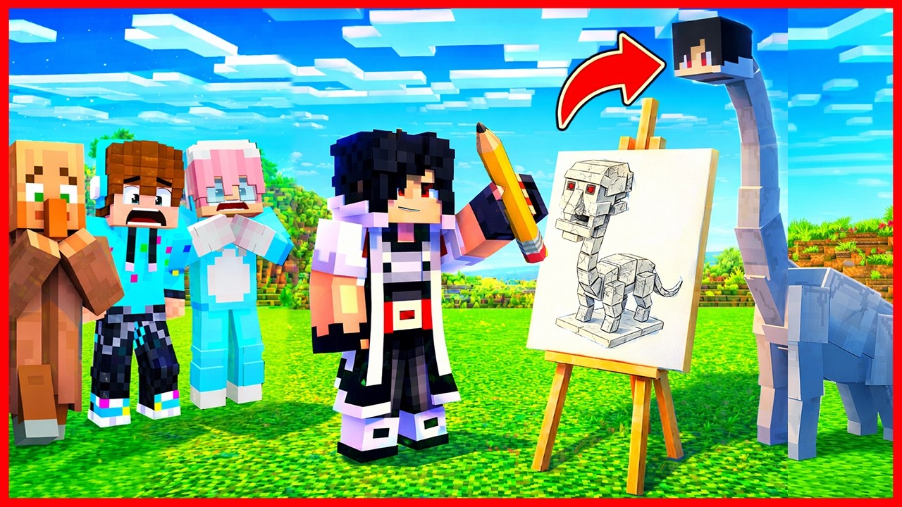 1000 HARI KITA PAKAI PENSIL AJAIB UNTUK PRANK MOSTER ANOMALI LEHER PANJANG D MINECRAFT!!