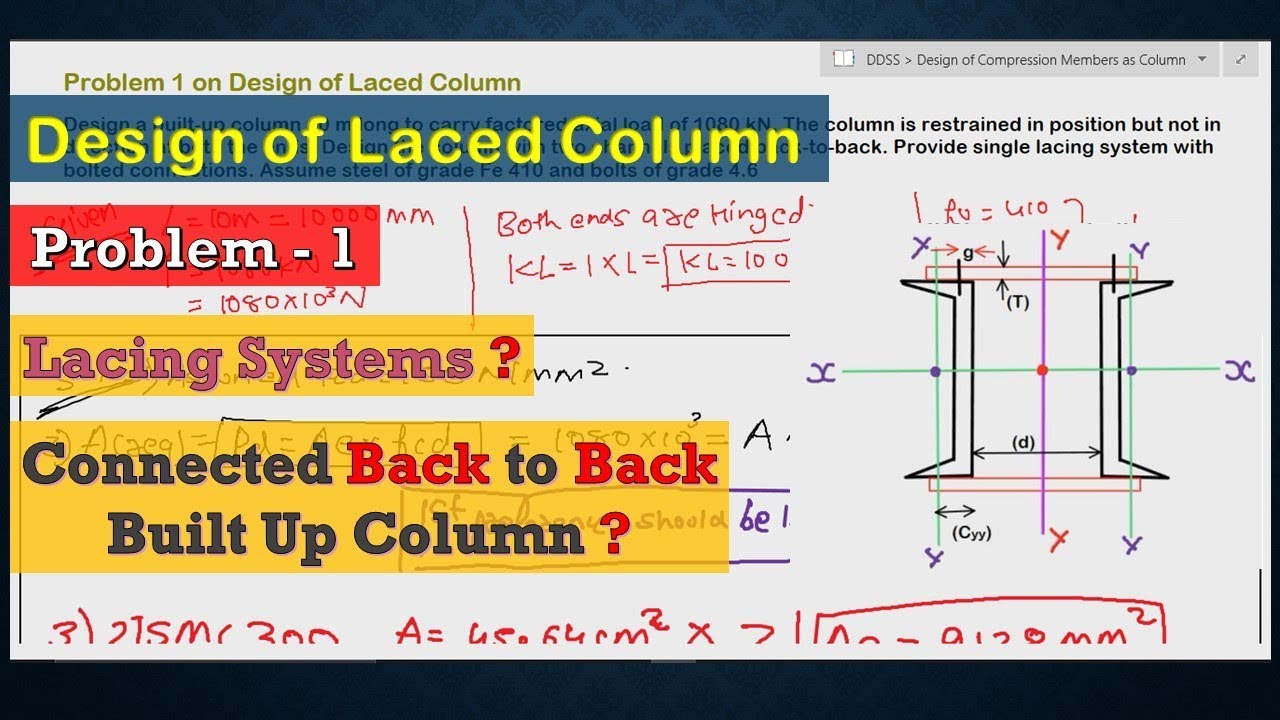 Problem 1 Design of Laced Column | Design of Column | Section Connected Back to Back