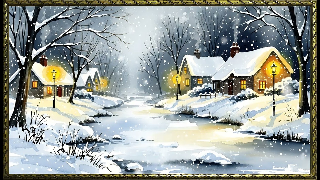 Vintage Frosted Meadow in Peaceful Silence| Gold Frame TV Art | Art Screensaver for TV | Wall Art