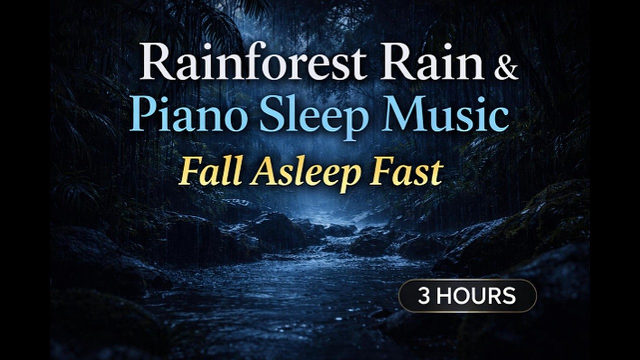Rainforest Rain & Piano Sleep Music (3 Hours) | Fall Asleep Fast & Relax Deeply