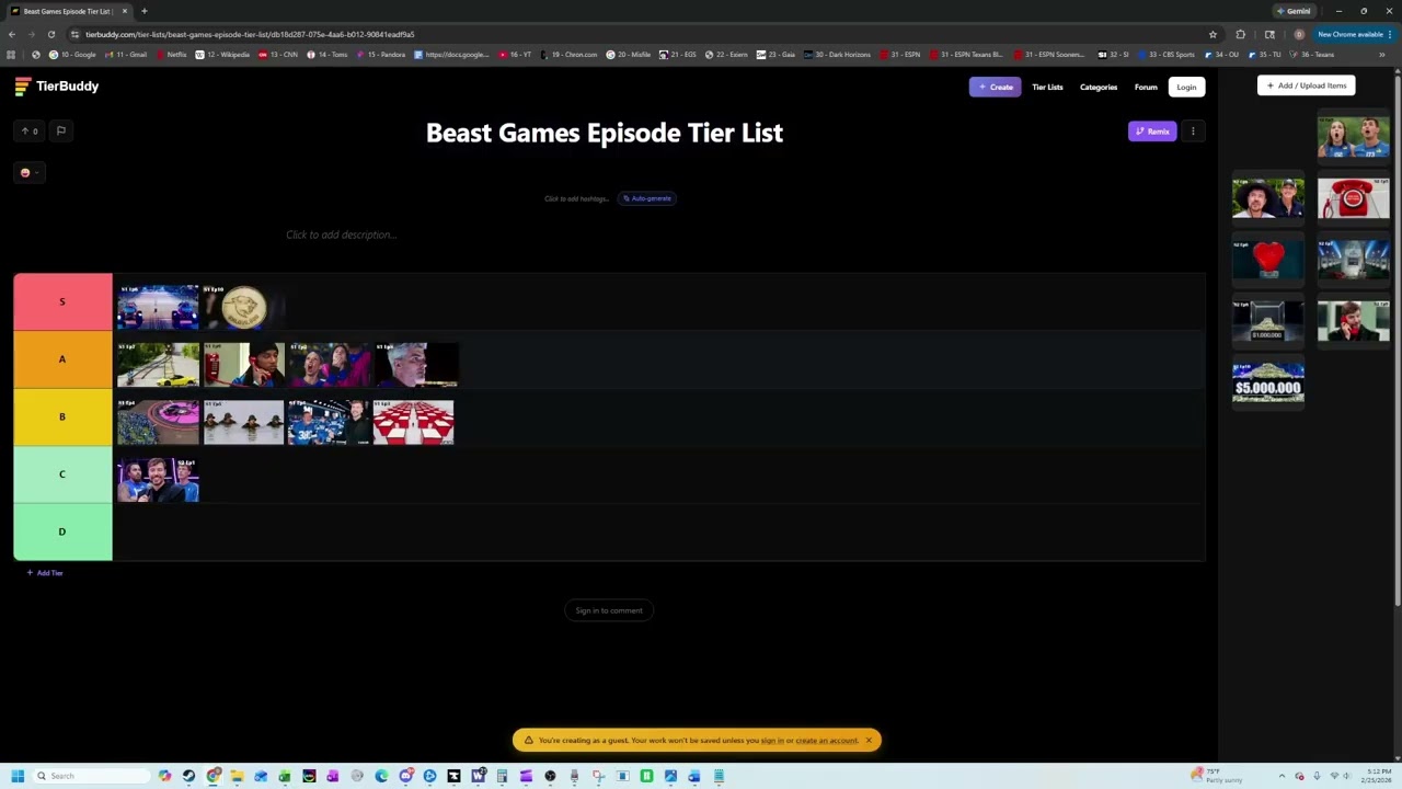 All Beast Games Episode Tier List!!