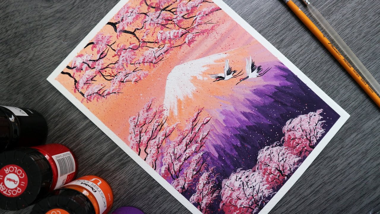 ART#36 |Vẽ núi Phú Sĩ với màu nước |Poster color|Easy Landscape Painting for beginners| Fuji Volcano
