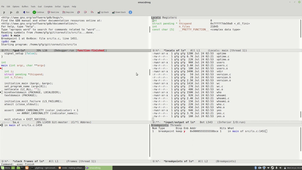 Using GDB in Emacs