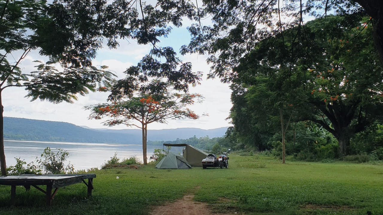 [SR500 Sidecar] Camping beside Thailand-Laos river border (Khong river), rainy season, miso soup