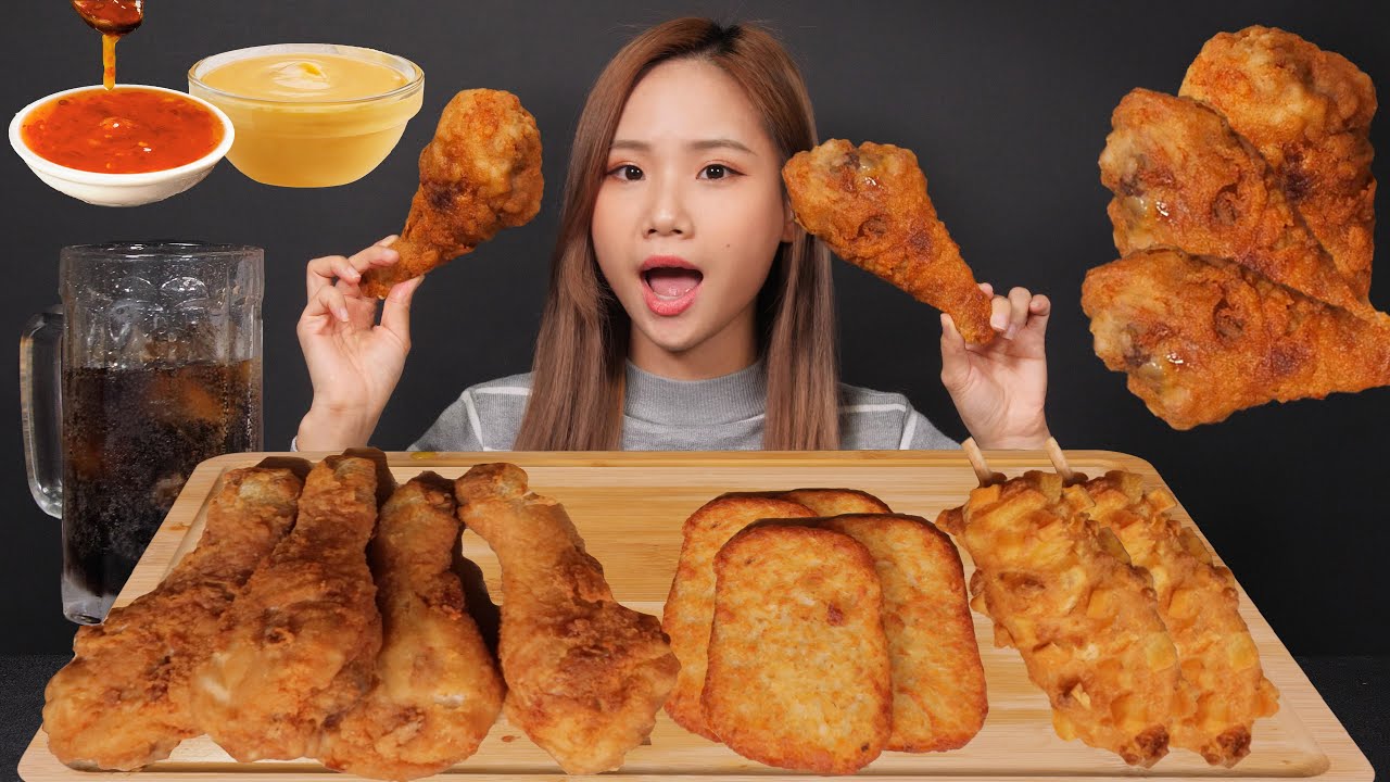 ASMR MUKBANG | Fried Chicken Hash Browns and HotDog 炸雞 薯餅 熱狗| COOKING & EATING SOUND | KAKI ASMR