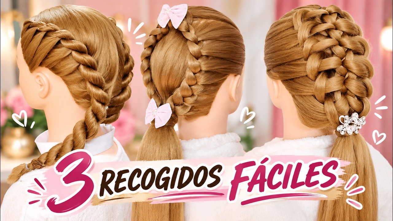 3 PEINADOS para NIÑAS con TRENZAS FACILES y RAPIDOS de HACER