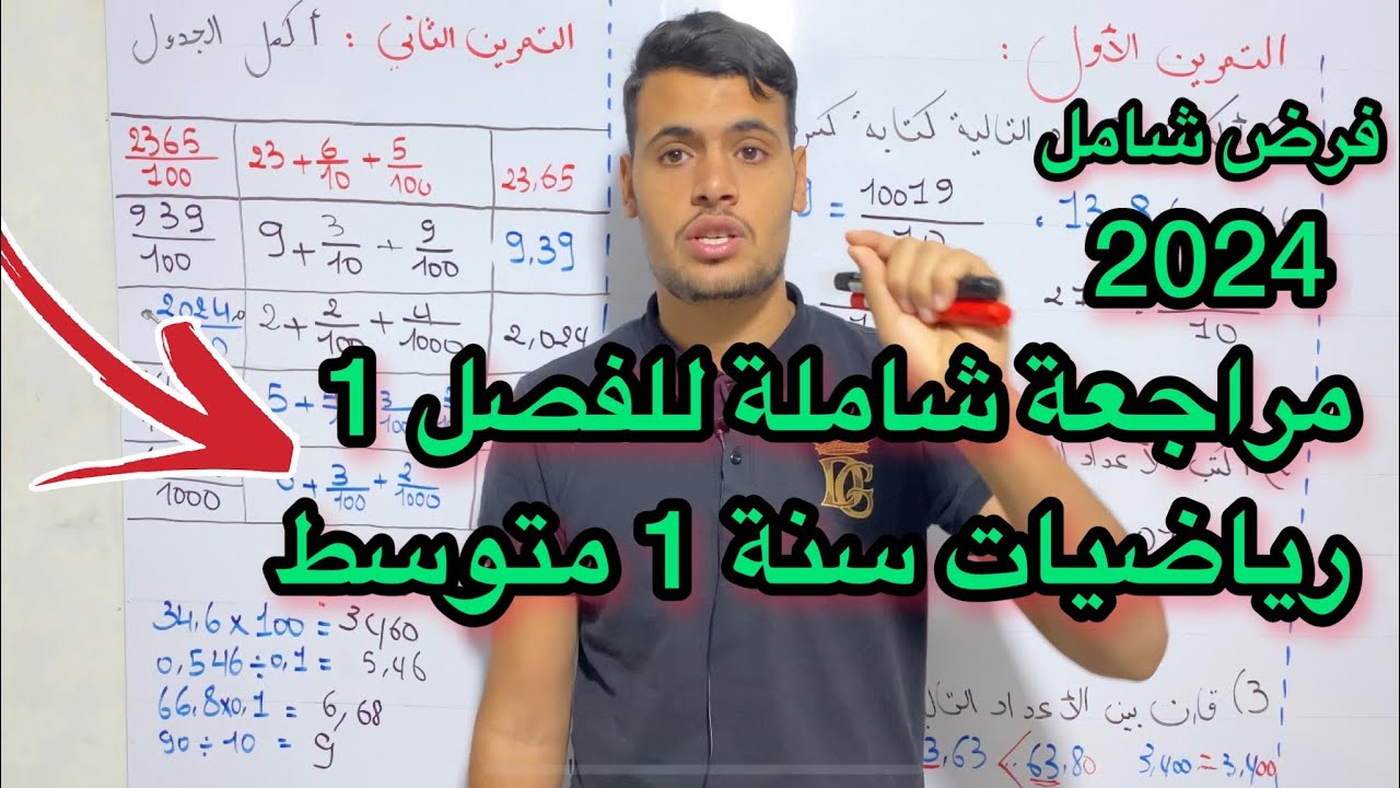 مراجعة شاملة في الرياضيات للفصل الأول سنة 1 اولى متوسط (نموذج فرض شامل) 2024