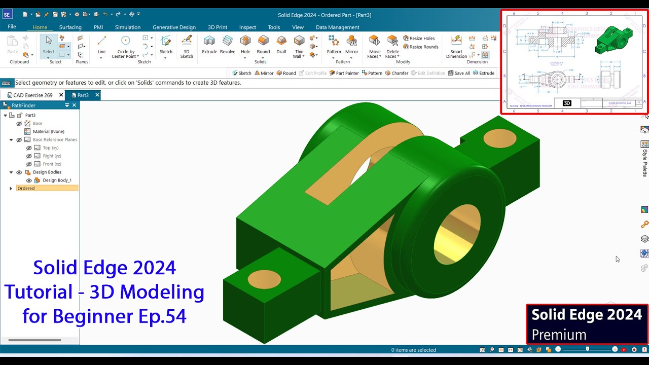 Solid Edge 2024 tutorial - 3D Modeling for Beginner Ep.54