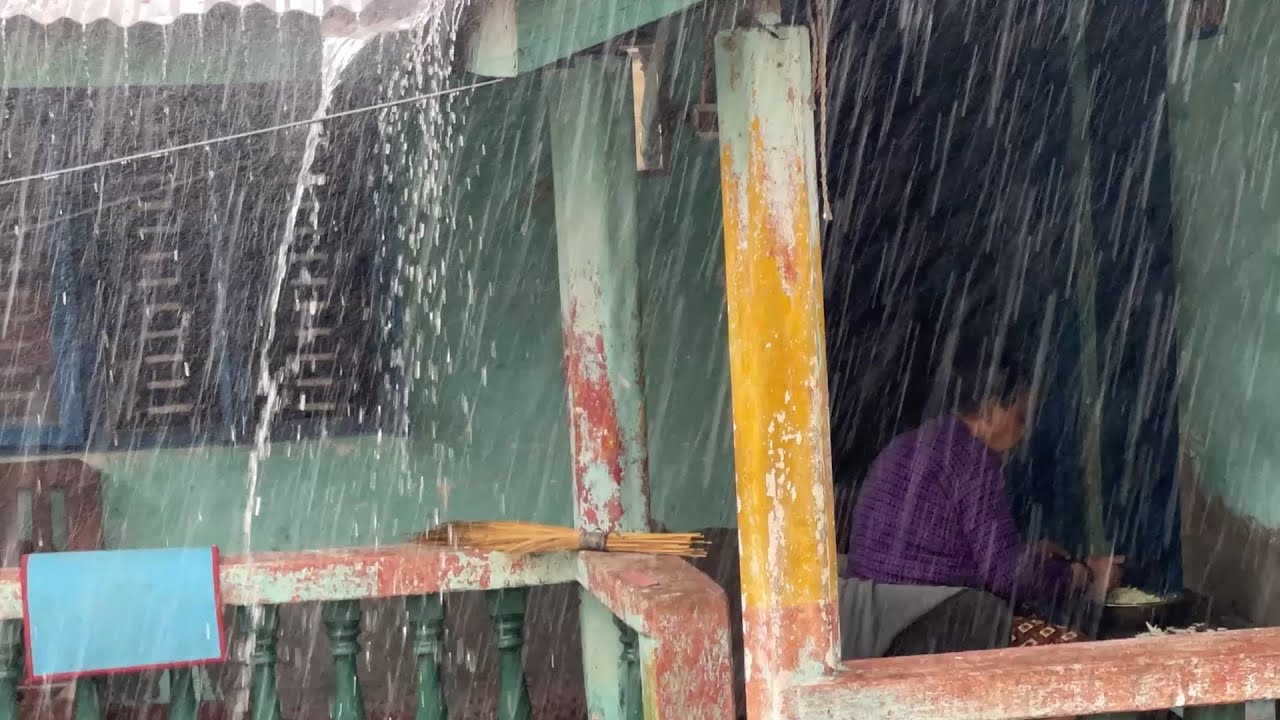 Peeping through Village Houses-Walking on Muddy Road-A Rainy Day Walk