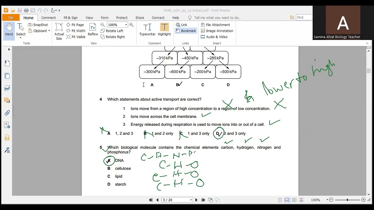 O Level Biology 5090 Paper 12 Oct  Nov 2024 Q 1 to 20 (Part 1)