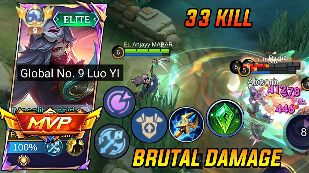 33 Kills!! 100% Brutal Damage Build Luo Yi One Shot Combo !! Luo Yi Best Build & Emblem 2024 | MLBB