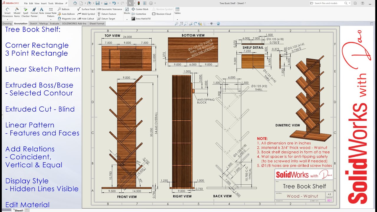 Tree Book Shelf - Design and Tutorial with Solidworks | DIY Furniture