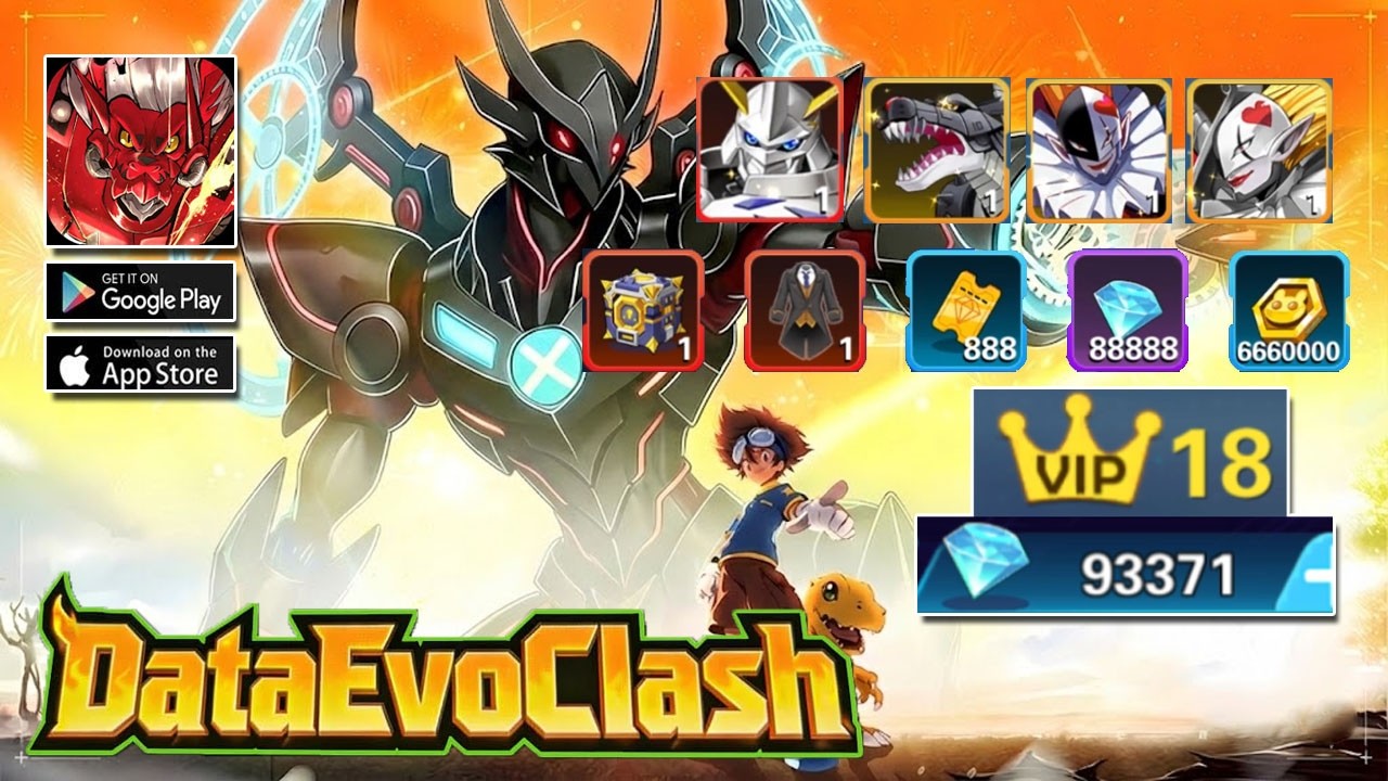 DataEvo Clash Gameplay - Digimon Free VIP18 & 90K Diamonds | RPG Android Game