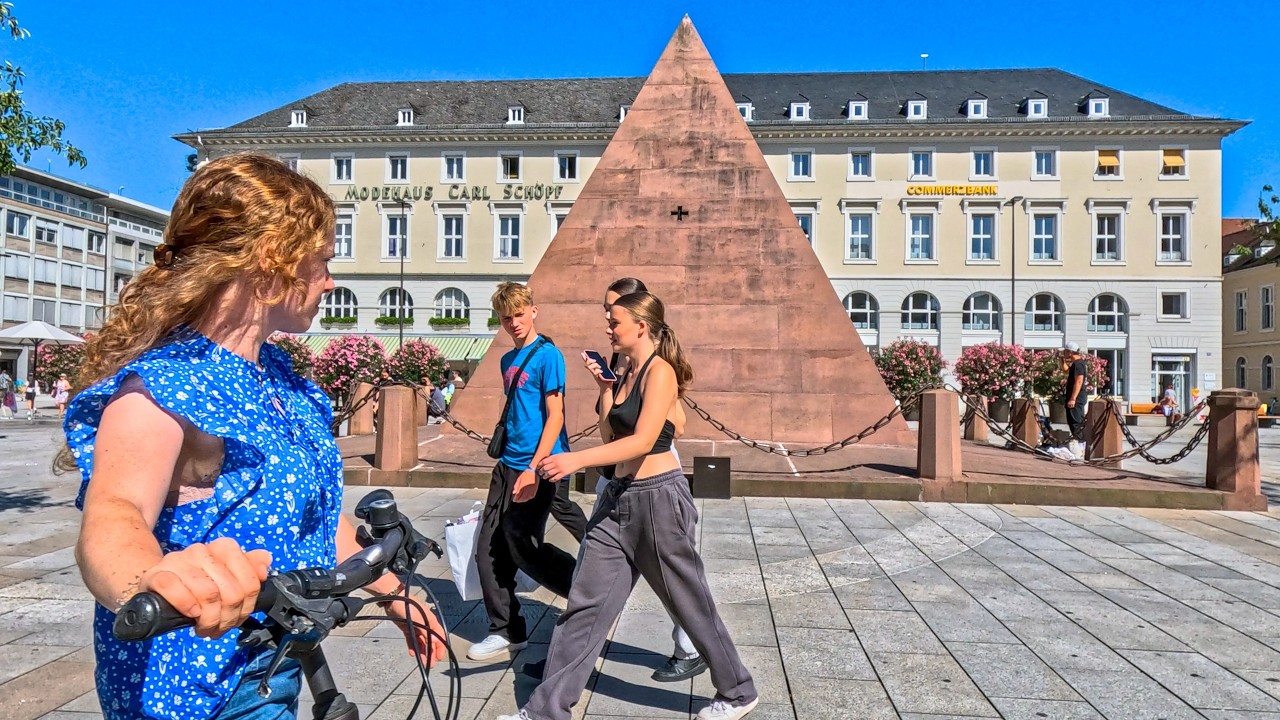 Karlsruhe Summer Walk on Kaiserstra&szlig;e: Europaplatz to Marktplatz, Street Walking Tour in 4K