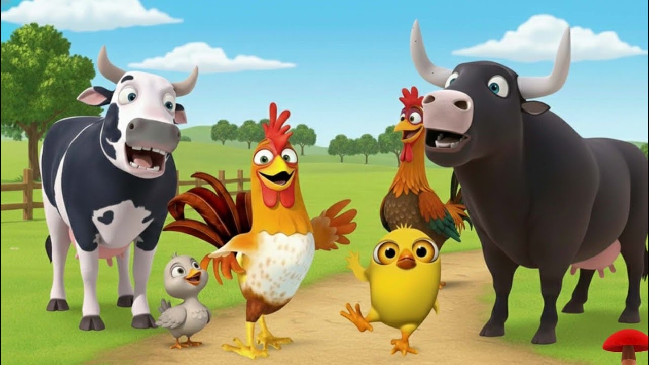El pollito y el Tractor de la Granja - el Toro yTractor -Escapando del Toro y del Pollito