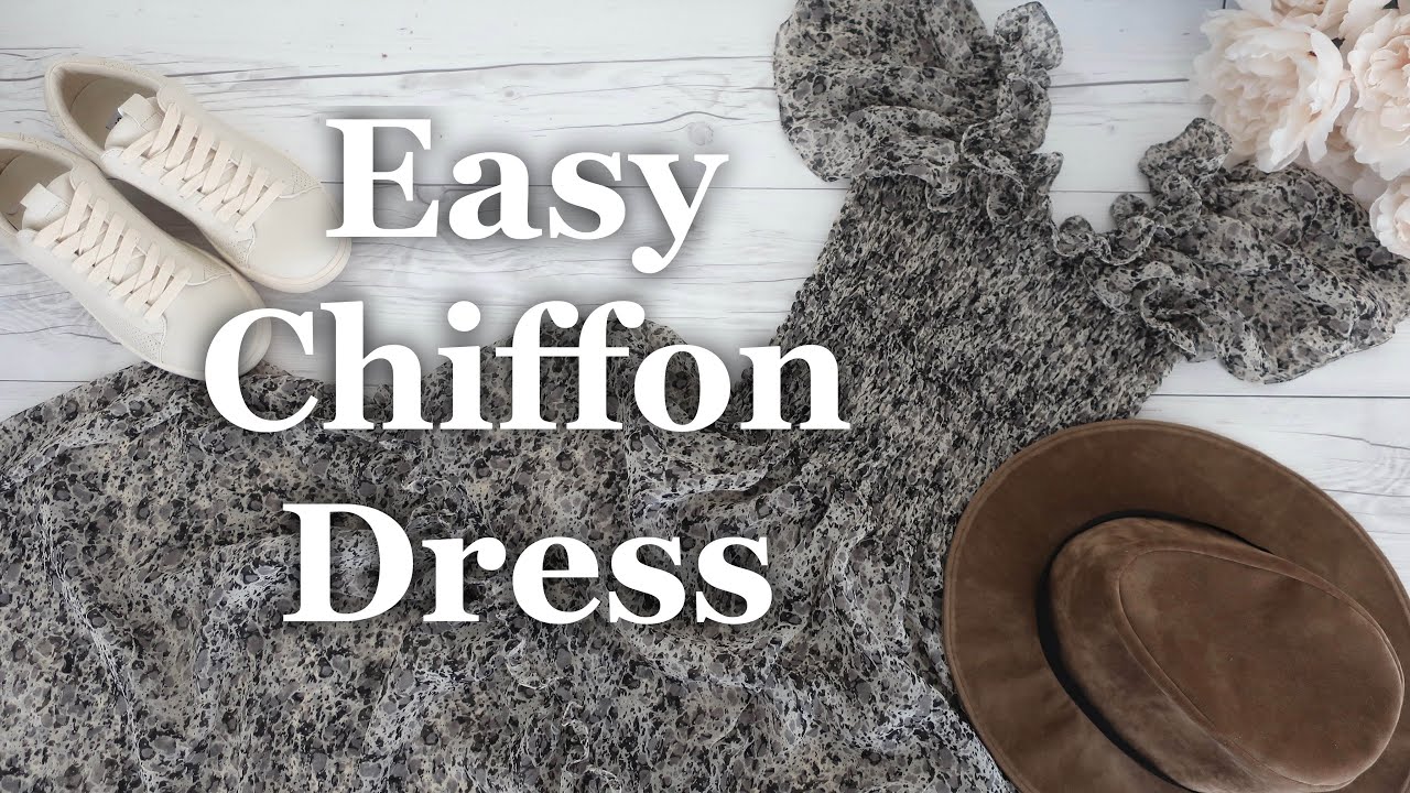 DIY SHIRRED CHIFFON DRESS w/ RUFFLED STRAPS//HOW TO SEW A DRESS with 3-STEP TINY ROLL HEM & SHIRRING