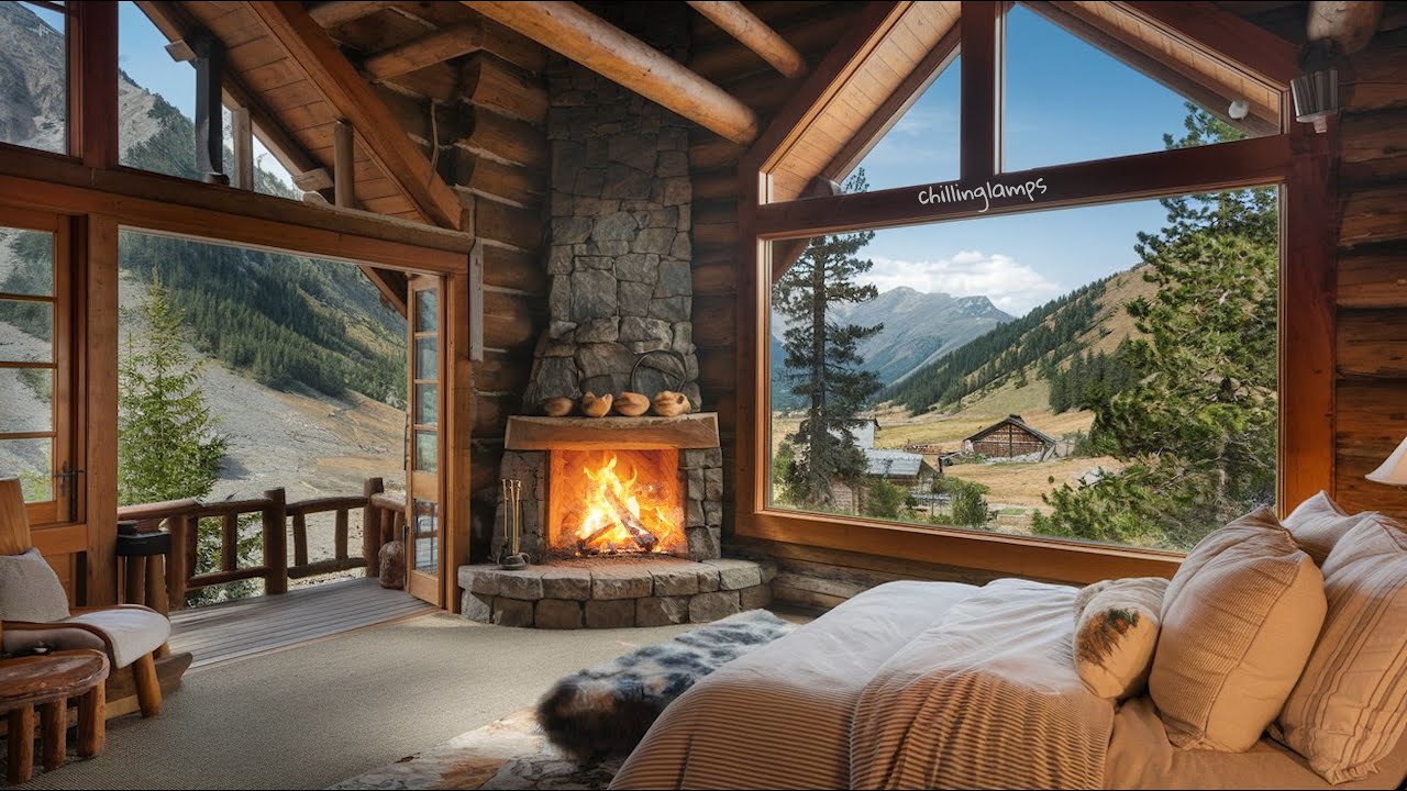🏡 CHALET EN BOIS ROND DANS UNE VALL&Eacute;E MONTAGNEUSE | Son du feu de chemin&eacute;e et vue sur les montagnes