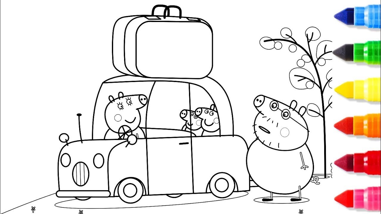 Peppa Pig Family Trip Coloring Book - Learning Colors with Nursery Rhyme and Colored Markers