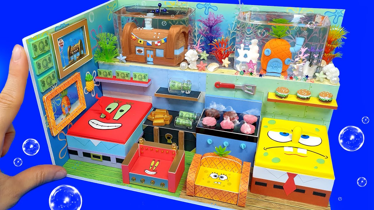 DIY Miniature Spongebob VS Mr. Krabs Board House # - Build Amazing Spongebob  House ｜The Krusty Krab
