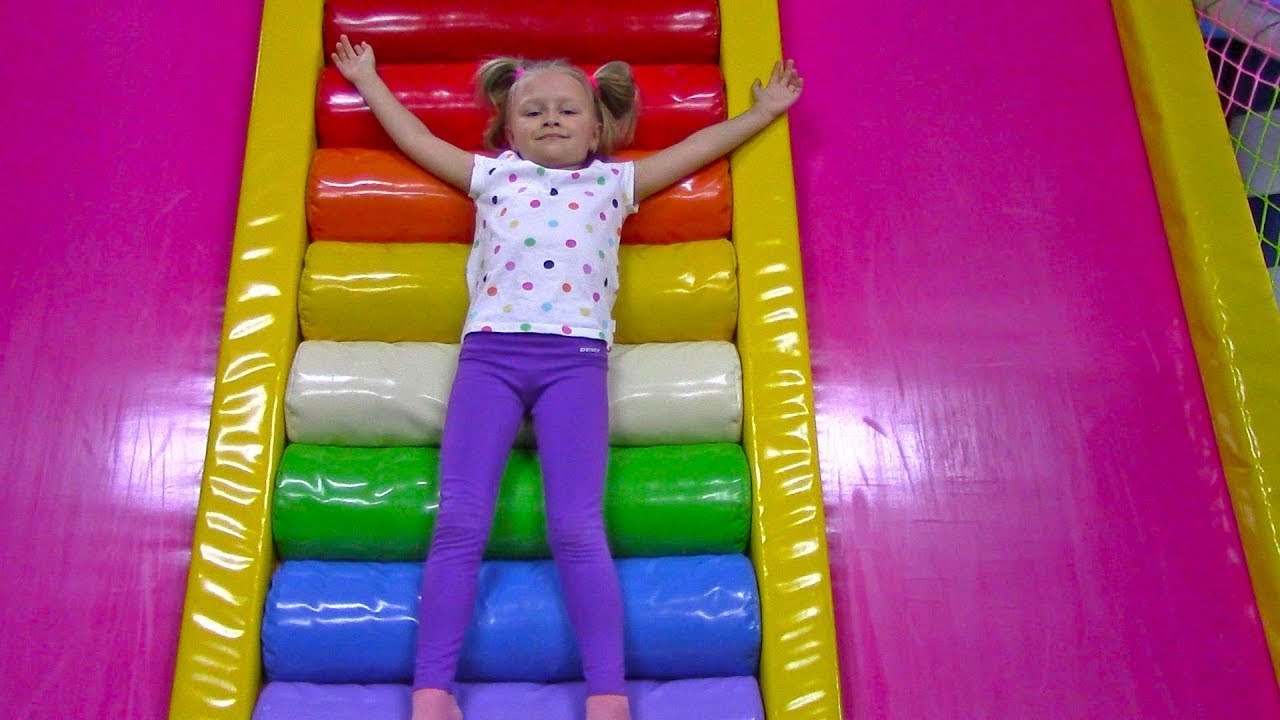 Funny girl plays with Excavator at the Indoor Playground | Kids Vlog