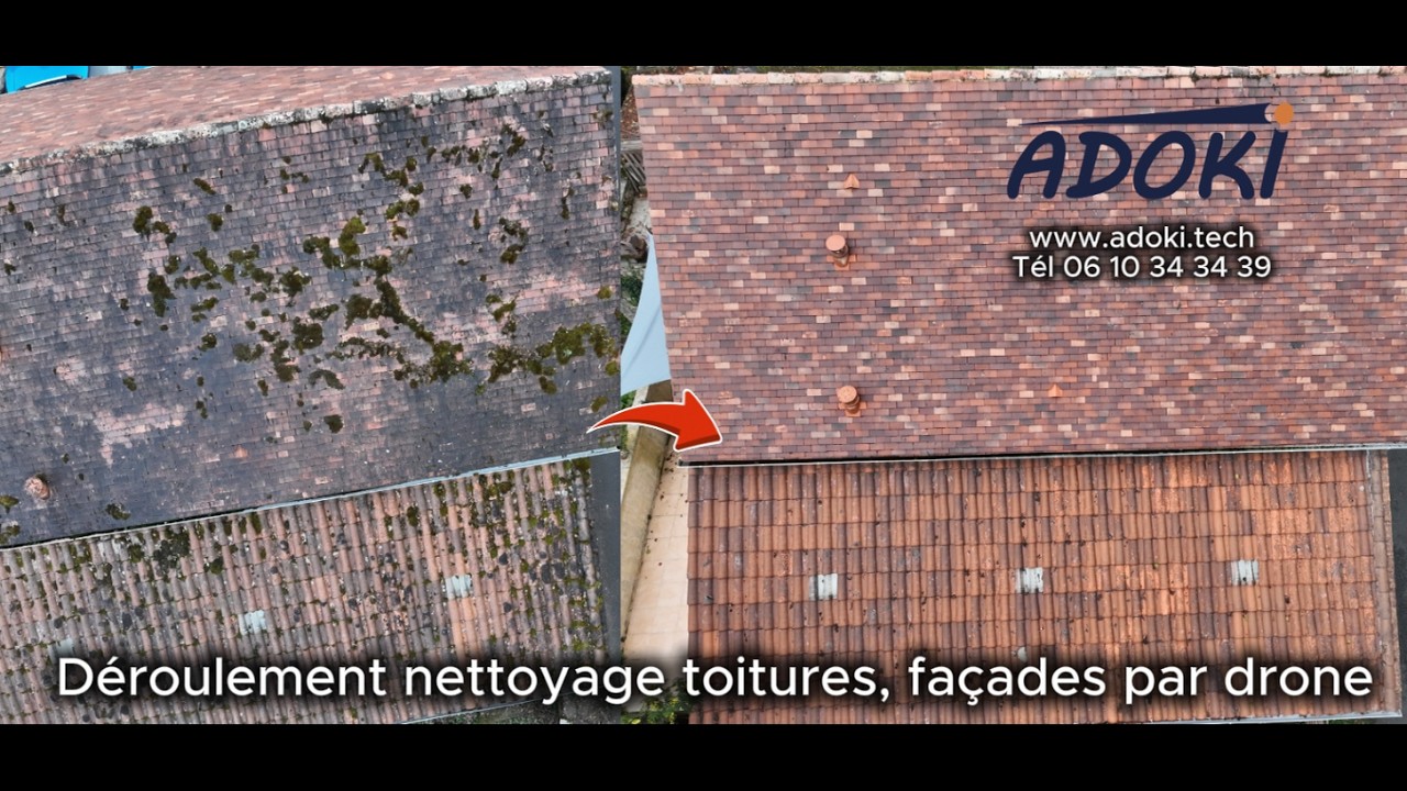 Nettoyage démoussage toiture façades par drone Dordogne Lot Corrèze