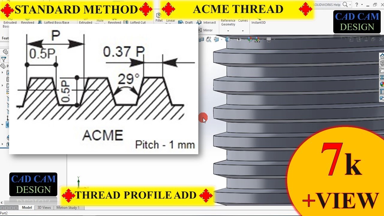 HOW TO MAKE ACME THREAD IN SOLIDWORK.(ADD THREAD PROFILE). #solidworksthread #acmethreadsolidwork