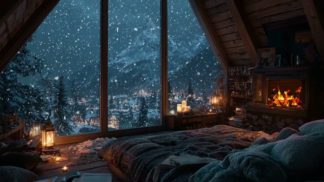 Silent Winter Cabin Night ❄️ | Crackling Fire & Snowfall Sounds for Deep Sleep and Stress Relief