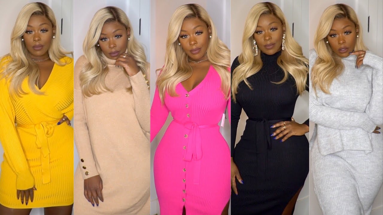 Must Have Fall Essentials Slim Thick Try-on haul Ribbed & Cowl Neck Sweater Dresses & more Mall Haul