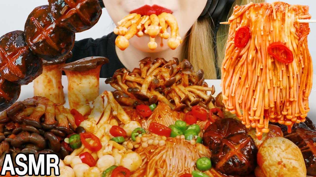 ASMR SPICY MUSHROOMS FEAST MUKBANG (Fire Sauce) 불닭 버섯 모듬 먹방 ENOKI,OYSTER etc* EATING SOUNDS