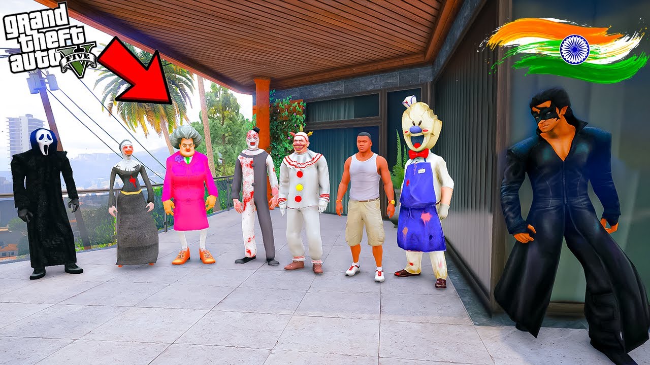 Franklin and Krrish Playing Chupan Chupai With ICE SCREAM and Serbian Dancing Lady in GTA 5 (Part-2)