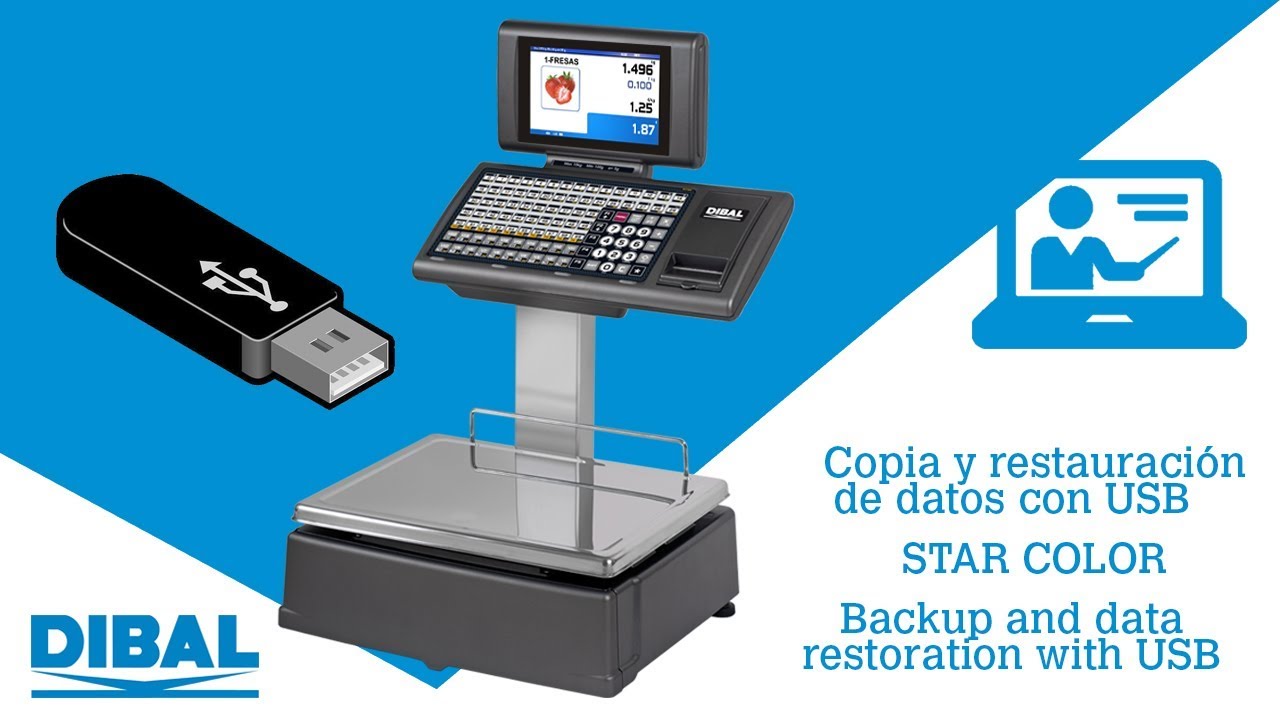 Cómo hacer copias de seguridad y restauración de datos en balanzas Dibal Star Color mediante USB