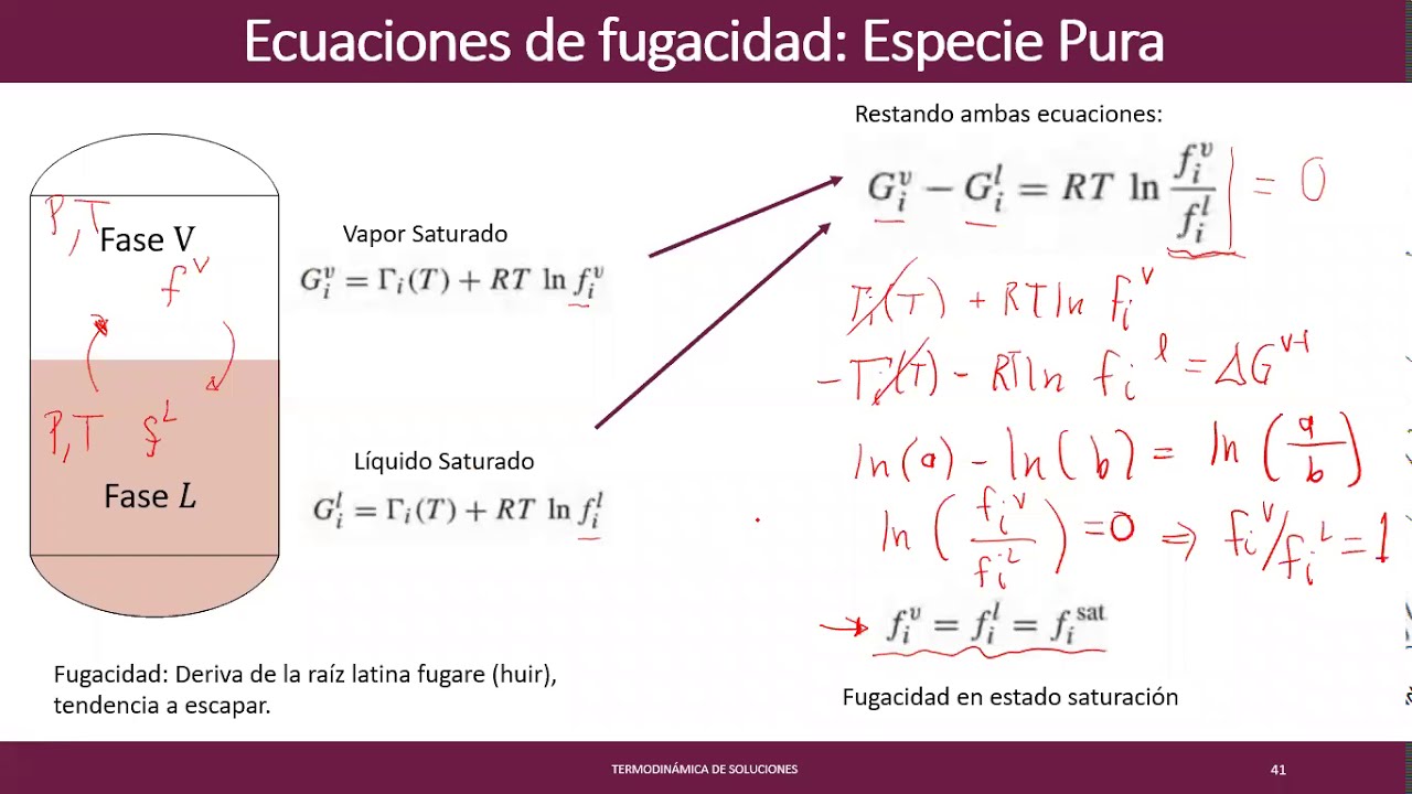 Equilibrio líquido vapor y fugacidad de una especie pura