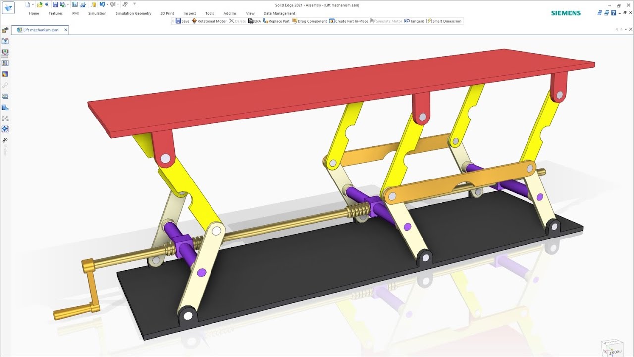 Lift Of The Double Parallelogram Mechanism Using Screw Crank - Assembly & Animation in Solid Edge