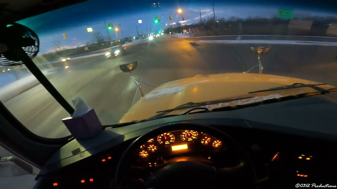 Nighttime Driver POV in A 2017 IC CE School Bus W/ Cummins ISB 6.7L