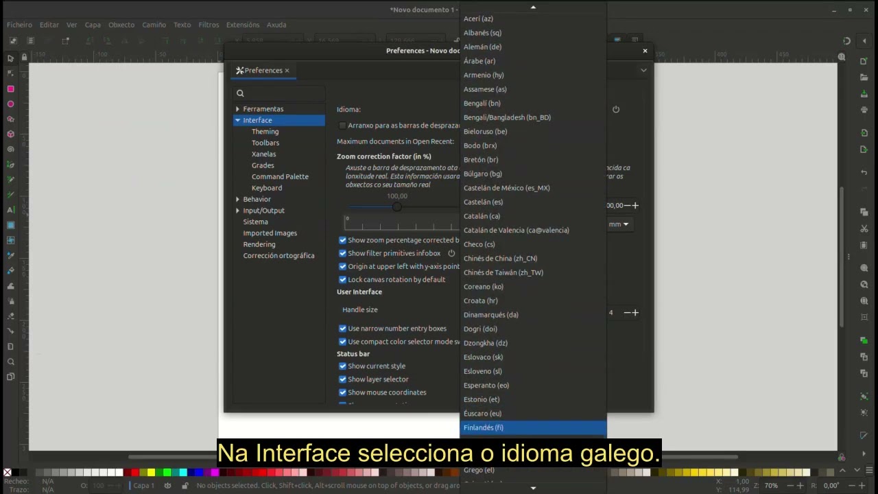 A interface de Inkscape