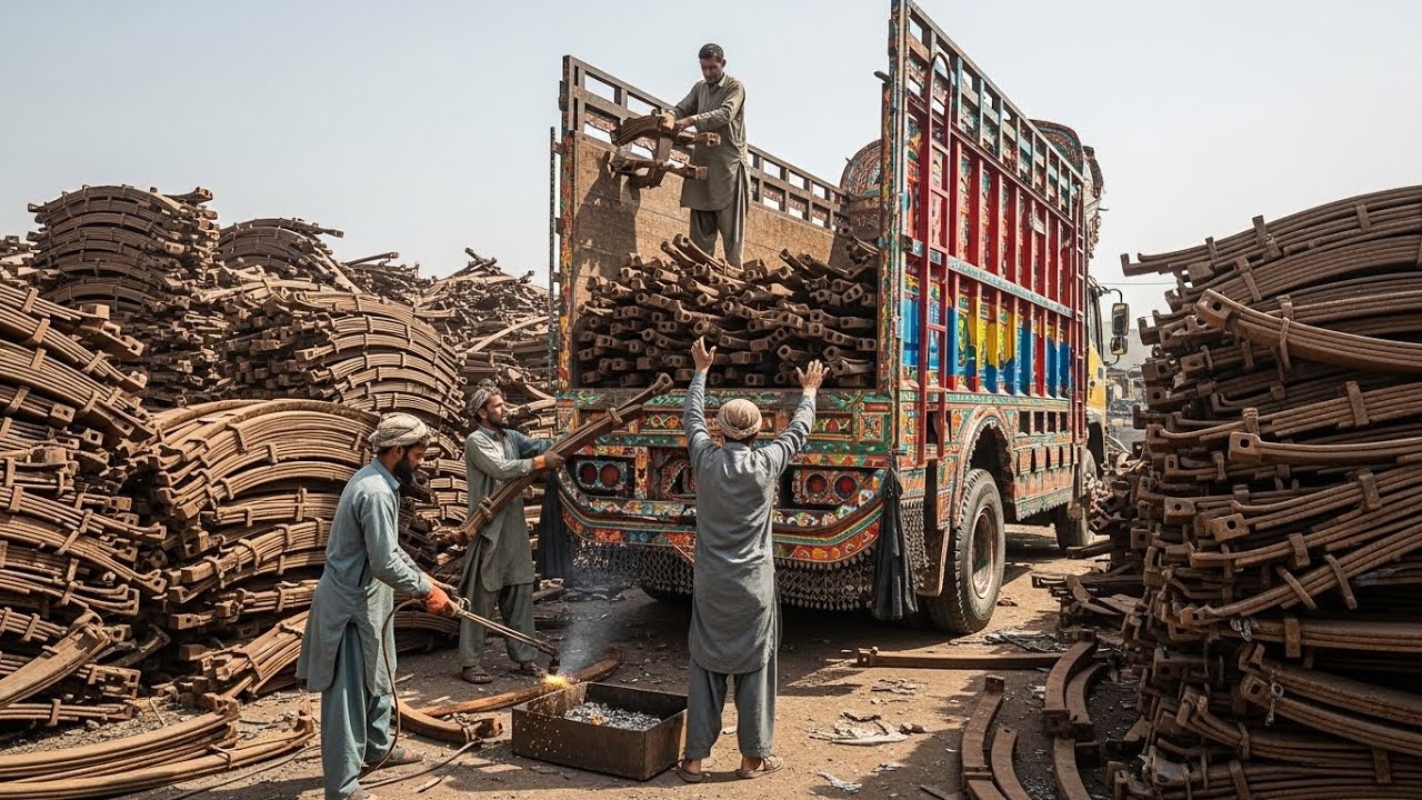 Recycling Process of Old Leaf Spring to Make Iron Rods | Metal Recycling
