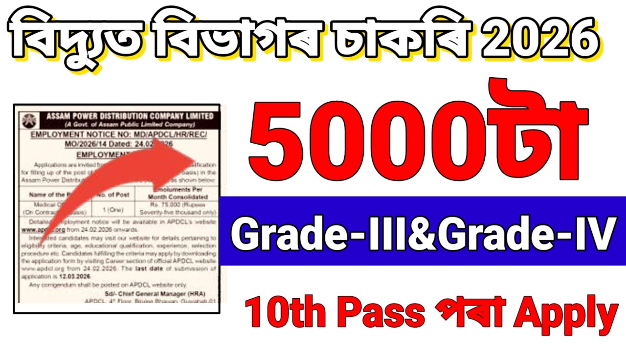 বিদ্যুত বিভাগৰ চাকৰি 2026 - Apdcl new vacancy 2026 | Jobs in Assam | Assam jobs 2026 |