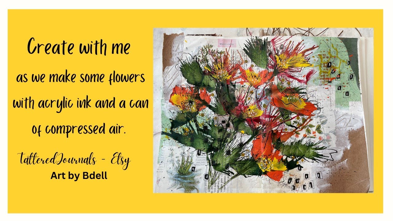 Lets create some flowers with acrylic ink and a can of compressed air.