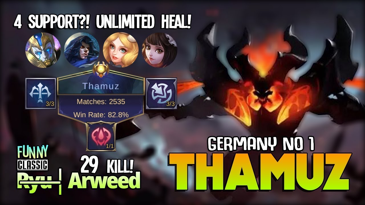 29 Kill!! Monster Lifesteal with 4 Support?! R̶y̶u̶│Arweed Germany No 1 Thamuz ~ Mobile Legends