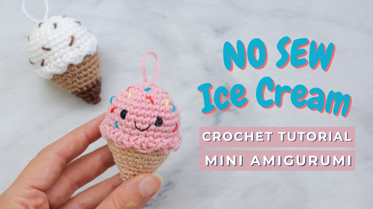 NO SEW mini Ice cream cone amigurumi. How to crochet a mini Ice Cream cone.