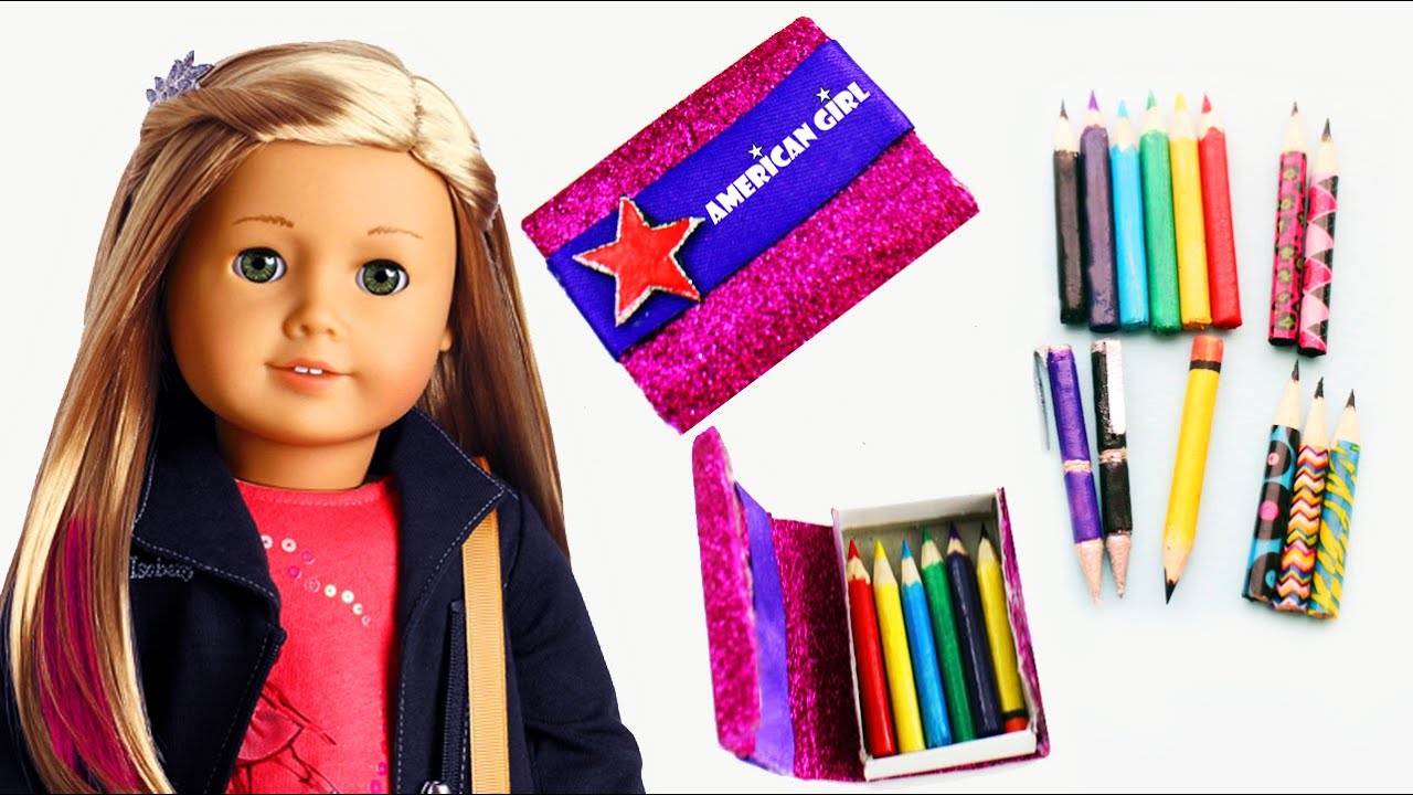 How to make AMERICAN GIRL PENCILS, PENS and PENCIL CASE - Easy Doll Crafts - simplekidscrafts