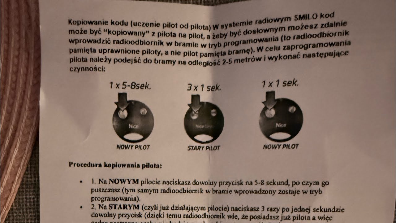 Zdalne programowanie pilota do bramy Nice. 
