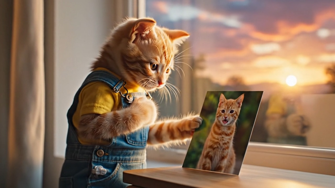 Коричневый полосатый котенок пытается поделиться едой с мамой, но отказывается просыпаться и начи...